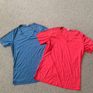 2 V-Neck workout T-Shirts - Blue and Pink